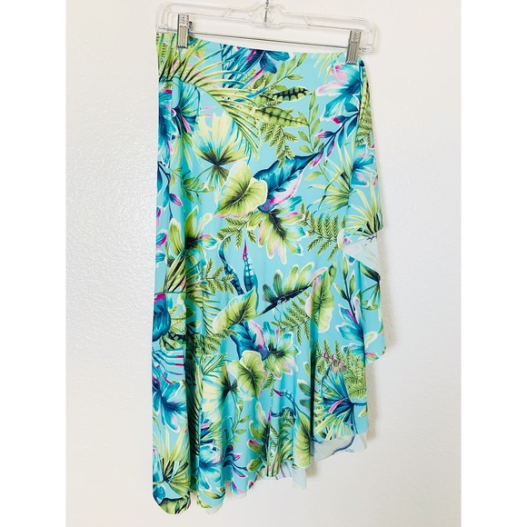 Tommy Bahama Dresses & Skirts - Tommy Bahama Ruffle Skirt Women XS Blue Tropical Palm Floral Swim Cover Resort